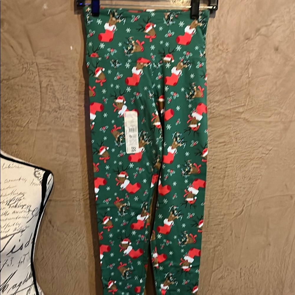 Festive Green Santa Leggings XS NWT